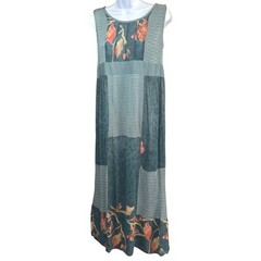 Vintage 90s Carole Little Maxi Dress Boho Cottagecore Patchwork Teal Whimsigoth