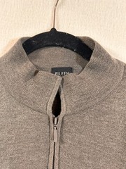 Eileen Fisher Washable Wool Crepe Zip Front Jacket Sz L Tan Sweater Minimalist