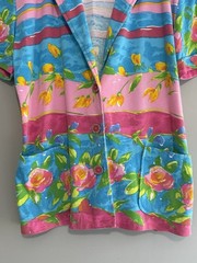 Vtg Peter Popovitch Floral Camp Shirt Retro Collar 80s Abstract Knit Blouse Med