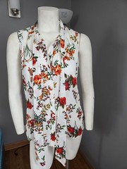 New York and Company White Rose Floral Sleeveless Tie Neck Blouse Top S 4