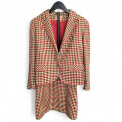 1960s Grace Ellen Harvey Women’s Tailored Red Green Plaid Skirt Suit Set Blazer
