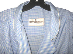 VTG DAVID BROWN CALIFORNIA LONG ROBE SZ P BLUE WHITE CHECK BELT POCKETS COLLAR