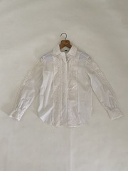 VTG 70s XS / Small Ivory White Sheer Blouse Long Sleeve Cotton Lace Majorette