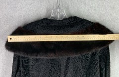 VTG Black Persian Lamb Broadtail Coat Mink Fur Collar Glam Classic S/M Old Money
