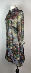 Vintage 70s 80s Floral Jacquard metallic long sleeved Cocktail Dress S 34″ Bust