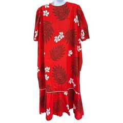 Vintage Hawaiian Muumuu Dress Tropical Red Floral Tiki Luau Resortwear Retro