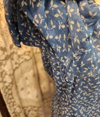 Vintage 1930s Thin Blue Cotton Dress with Crochet Lace Red Buttons M/L