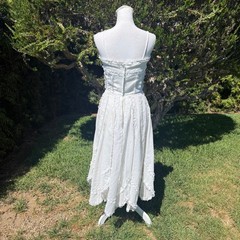 Vintage White Lace Prairie Midi Dress Handkerchief Hem Cottagecore Sz 12 Mexico
