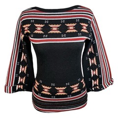 VTG 70s Escapades Southwestern Bell Sleeve Sweater Black Boho Hippie Sz S