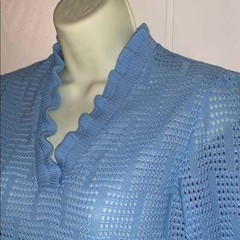 Vtg 60s Cintura baby blue polyester knit top
