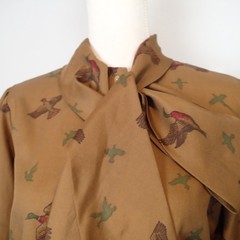 vtg Jantzen Women’s Button-Up Shirt birds Tie Neck blouse top sz 12