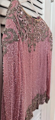 Vintage Bernadette Beaded Blouse Shirt Pink & Silver Long Sleeve Silk 2X