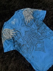 Affliction Blue Cross Wings Graphic T Shirt Mens Y2K Goth(SEE DESCRIPTION!!!)