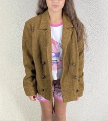 Vtg 50s Peacoat Blazer Crop Wool Tweed 42 EU Brown Austria Handmade Preppy READ