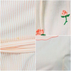 Vintage 1950s SWIRL embroidered wrap dress, peach pink floral rose cotton M L
