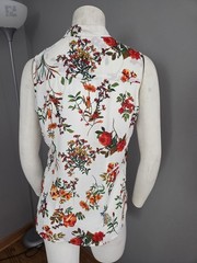 New York and Company White Rose Floral Sleeveless Tie Neck Blouse Top S 4