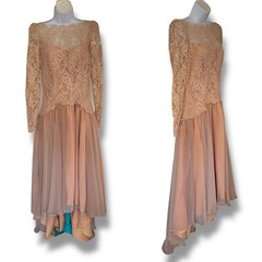 VTG Sylvia Ann Lace Bodice Hi Low Gown Size 10 Peach Evening Prom Dress 70s 80s