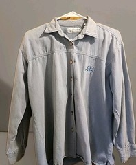 Vintage 90’s Grandma Denim Shirt Embroidered Wooden Buttons Sz LG Cotton