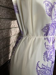 Vintage 1960s Sacony ivory dress with purple paisley mod summer polyester retro