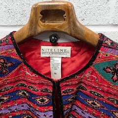 Niteline Della Roufogali Beaded Embellished Jacket Green Red Vintage 80s 90s M
