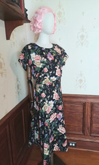 Vintage 1980s Carriage Court Puff Sleeve Floral Romantic Cottagecore Tea Dress