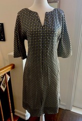 Vintage Hand Made 60s Dress Amazing Half Sleeves Vinyl Record Look Pattern Med