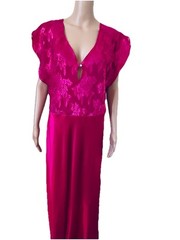 VTG Jenelle of California Fuchsia Hot Pink Floral Satin Long Nightgown Plus 1X