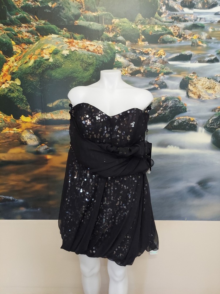 Alyce Size16 Wrapped Drape Mini Sequen Black Dress