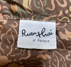 Vintage Ruen Thai Thailand Art Deco Floral Silk Robe Fabric RIPS TEARS Brown