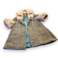 MCM 60s Couture Quality Imported Wool & Fox Fur Trim Swing Coat Hollywood Glam