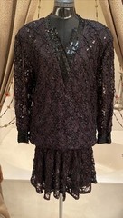 VTG LILLIE RUBIN Ribbon EVENING DRESS 80’s Drop Waist BLACK SEQUINS S ART DECO