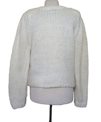 Vtg Thoroughbreds Sweater Medium Women Hand Knit Pastel Acrylic Pouf Sleeves 80s