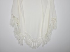 Vintage 1960s Women’s Ivory Knit Shawl Fringe Acrylic Wrap 64×38