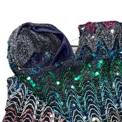 Vintage Caribou Sequin Metallic Top Shoulder Pads Rainbow Disco Glam Large