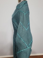 Vintage 1940s 1950s Teal Green Stripe Design Dress Bob Low (B-34″ W-27″)