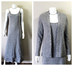 VTG 60’s 70’s Fred Perlberg 2 Piece Silver metallic knit Rhinestone Dress Jacket