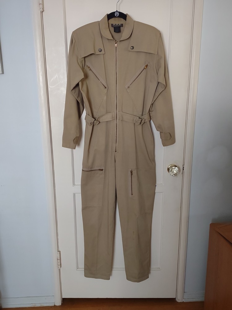 Vintage Khaki Jumpsuit Military Cargo Safari Style Medium 80’s 90’s Womens