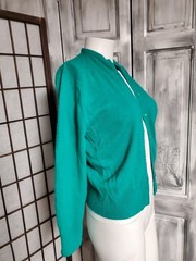 VTG 50’s Kelly Green knit Dupont Orlon cardigan sweater M Kitty-lon St Patrick’s