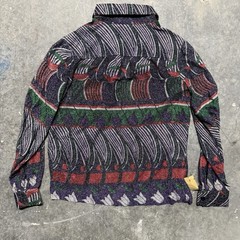 Huey Waltzer For Mannequin NWT VTG 70s Open Blouse Shirt Metallic Print Op Art L