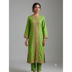 Heavily Embroidered Indian Pakistan Long Gown Dress Bollywood Handmade Green