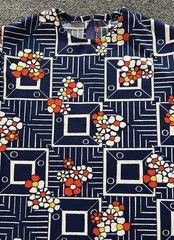 Vintage 70s Floral Geometric Tunic Top Mod Polyester Quarter Zip Women M/L