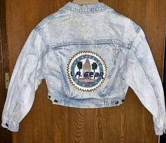 Vintage LA Gear Denim Jean Jacket Size Small Cropped Beaded Sparkle