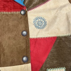 Vintage Koret Patchwork Blazer Jacket Embroidered Small Faux Suede Aztec