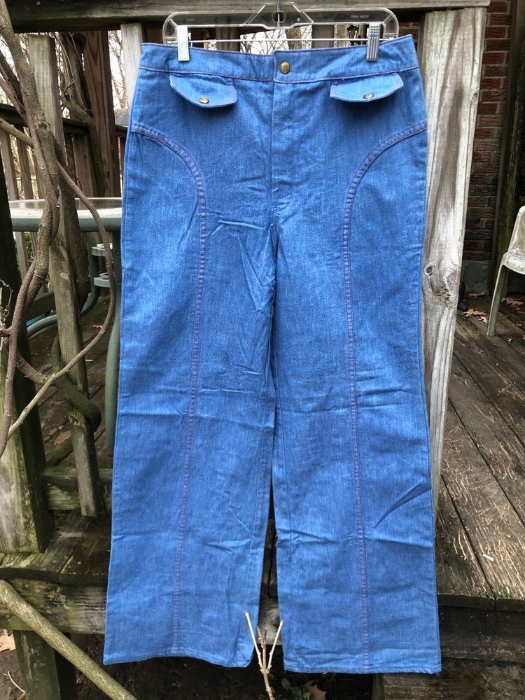 VINTAGE 70s SEARS ROEBUCK &CO HIGH WAIST WIDE LEG CREASED JEANS size 20