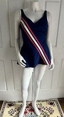 Vintage 1960s Robby Len Fashions Blue Striped Swimsuit Bathing Suit Skirt Bottom