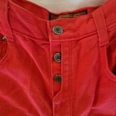 Vintage Deadstock Bonjour Red High Waist Tapered Fit Denim Jeans 3/4 24 x 28