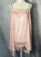 Vintage 1920s Romantic Pink Step-in Teddy Chemise Lace Insets Embroidery M/L