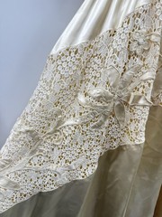 1930s Wedding Bridal Gown Ivory Liquid Satin & Embroidered Lace Train Handmade