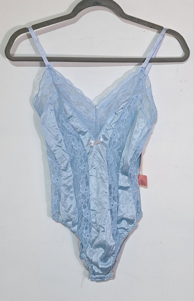 Vintage 1970s Darling Body Fashion Blue Nylon Teddy Lace XXS Lingerie