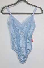Vintage 1970s Darling Body Fashion Blue Nylon Teddy Lace XXS Lingerie